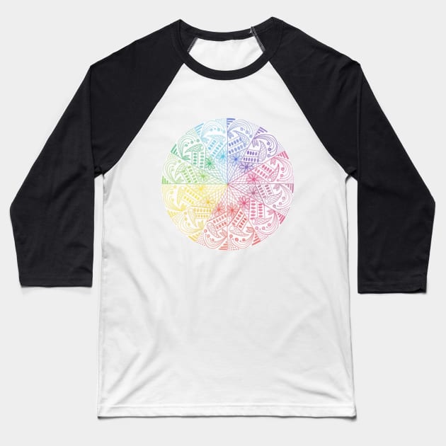 Rainbow Mandala Baseball T-Shirt by calenbundalas